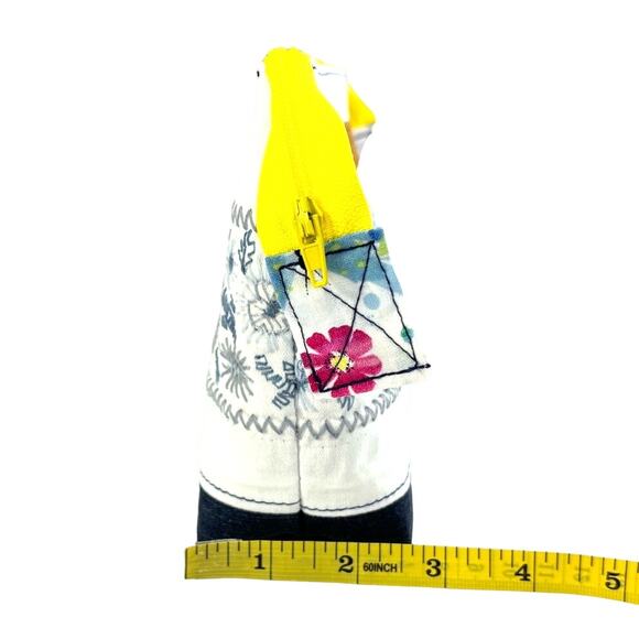 Handmade Upcycled Floral Embroidered White Denim Lined Cosmetic Pouch Bag - Picture 8 of 8